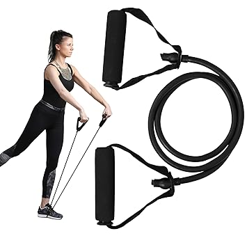 Resistance Bands with Handles, Single Resistance Bands, Exercise Bands with Handles, for Resistance Training, Physical Therapy, Home Workouts, Fitness, Pilates (Black)
