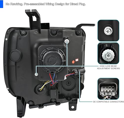 Miniatura 4 de Spec-D Tuning Faros delanteros de proyector de halo negro brillante compatibles con modelos GMC Sierra 2014-2015 1500 BaseDenaliSLESLT Par de faros