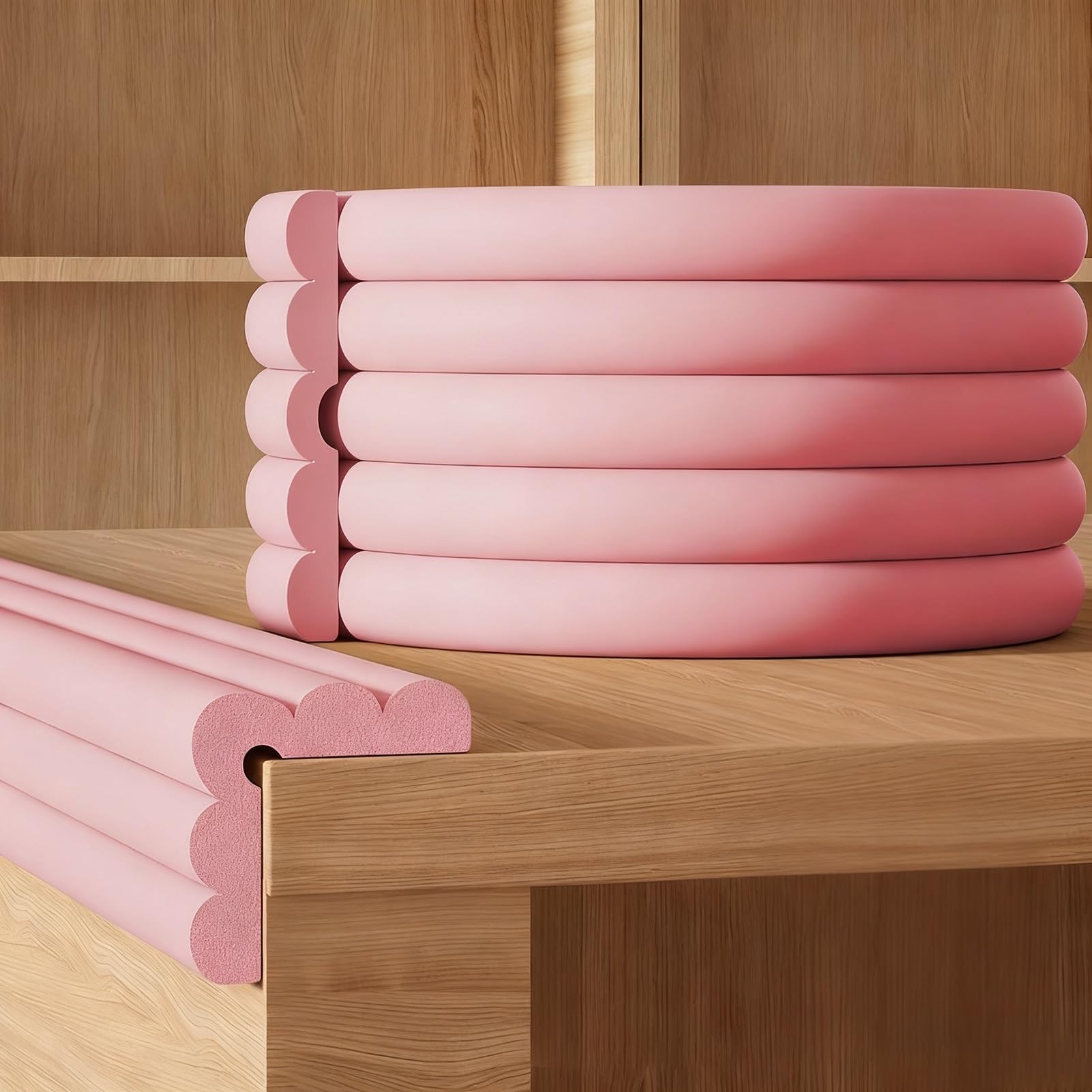 Edge Corner Protector Proofing, 78.7" W-Shape Furniture Safety Bumper Guard, Self-adhesive Soft Rubber Foam Edge Cushion For Furniture(Pink,1pc)