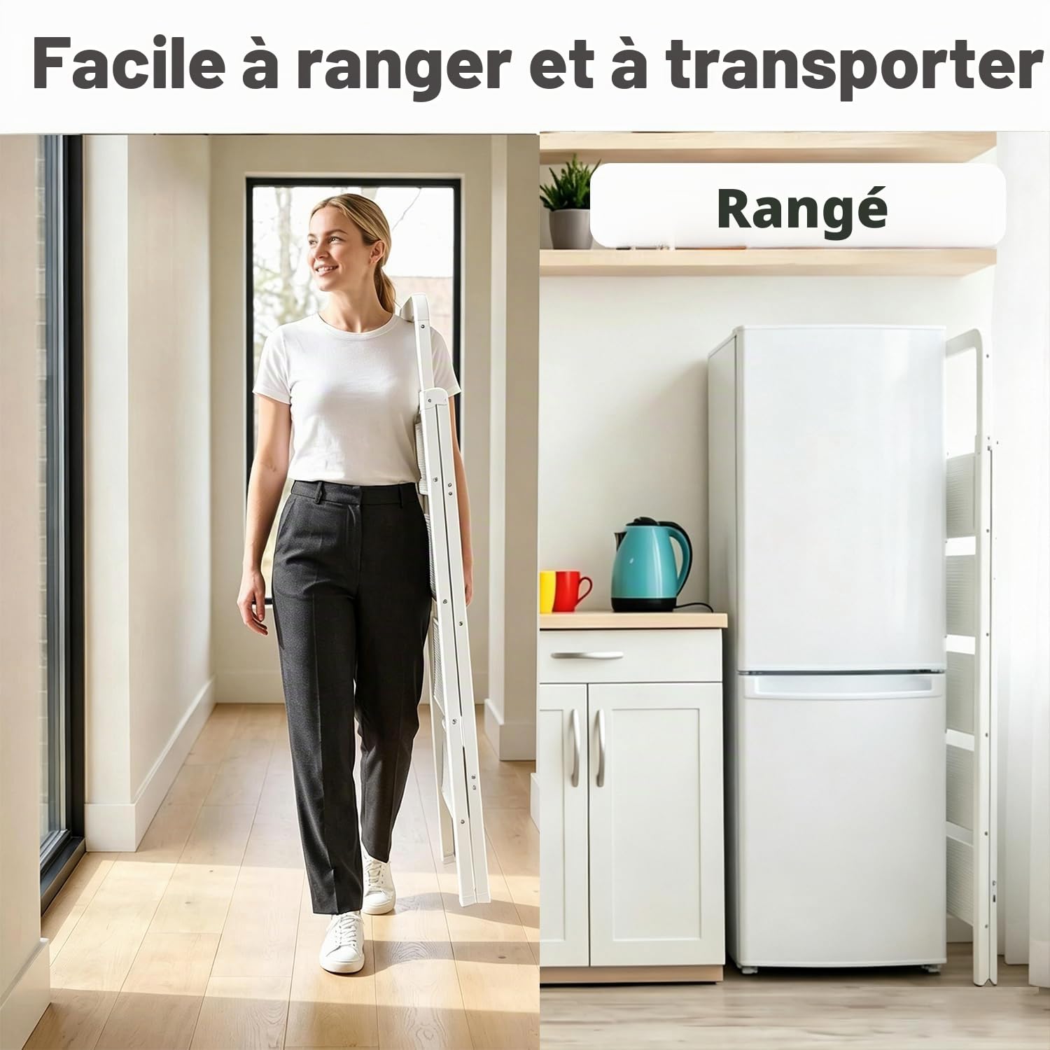 Escabeau Pliable à 2 marches en Aluminium, antidérapant, Portable, Robuste pour la Maison et la Cuisine, Le Bureau, 150 kg