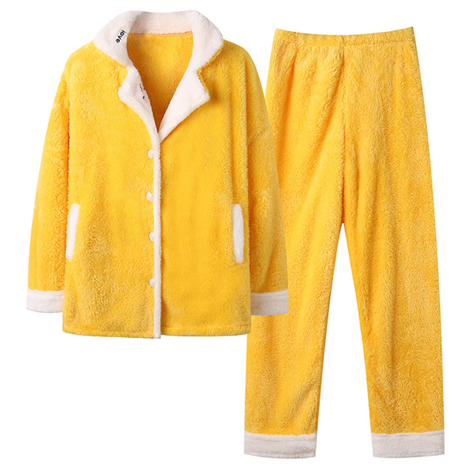 HAOLEI 2024 Pijama Polar Mujer,Pijama Mujer Invierno Felpa Conjunto de Camiseta Manga Larga de Solapa y Pantalon Largo Espesado y Cálido Ropa Casa Suave y Cómodo Ropa de Dormir Pijamas Coralina Mujer
