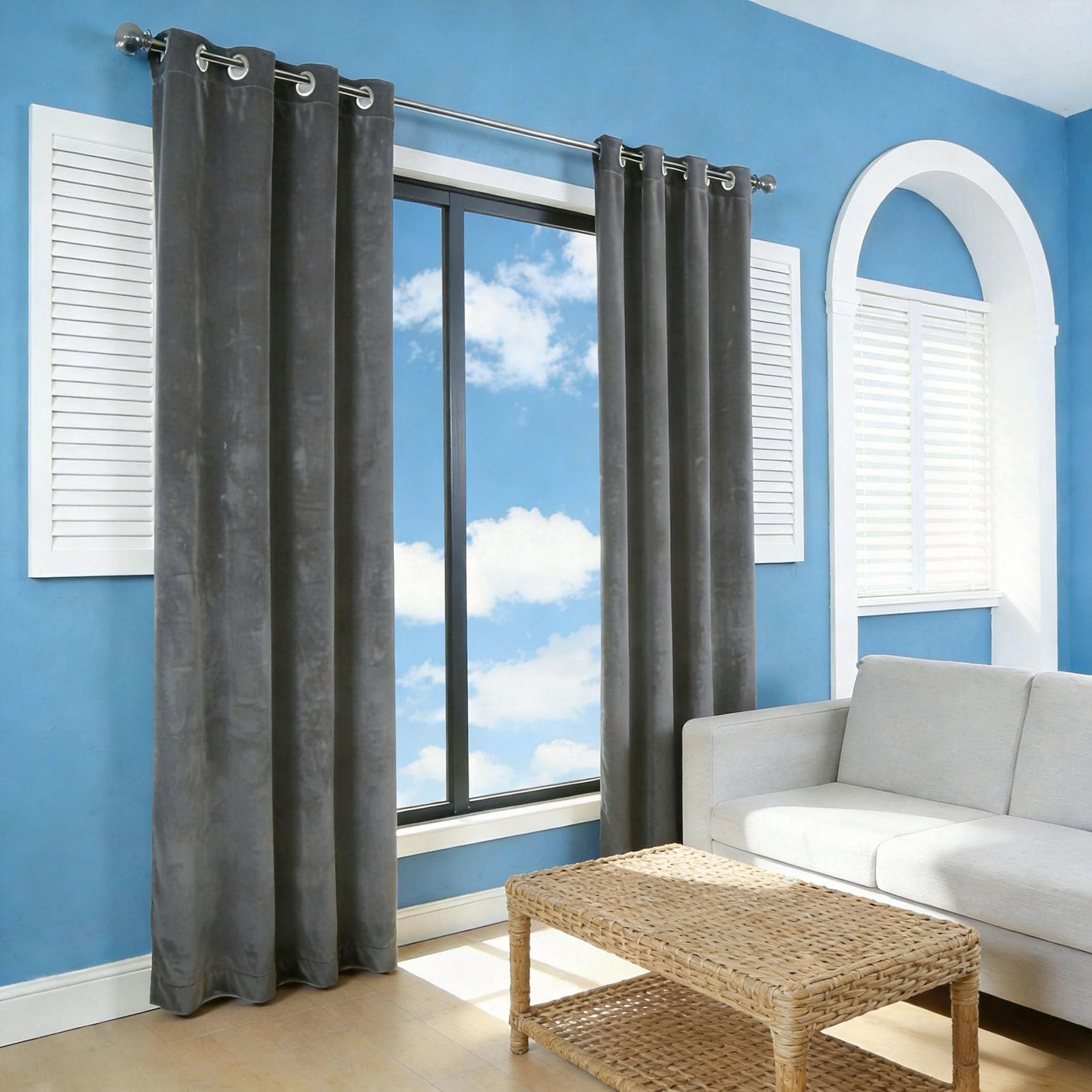 Rideau occultant thermique gris 50x165 cm à oeillets pour salon