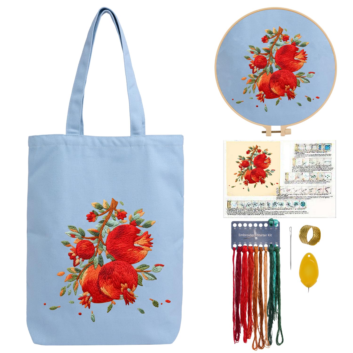 CREAWONDER Hand Embroidery Kits for Bag, Embroidery Kit Bag with Pattern for Beginners, Arts and DIY Embroidery Crafts Kits for Adults, Include Instructions, Embroidery Hoops, Color Threads and Tool