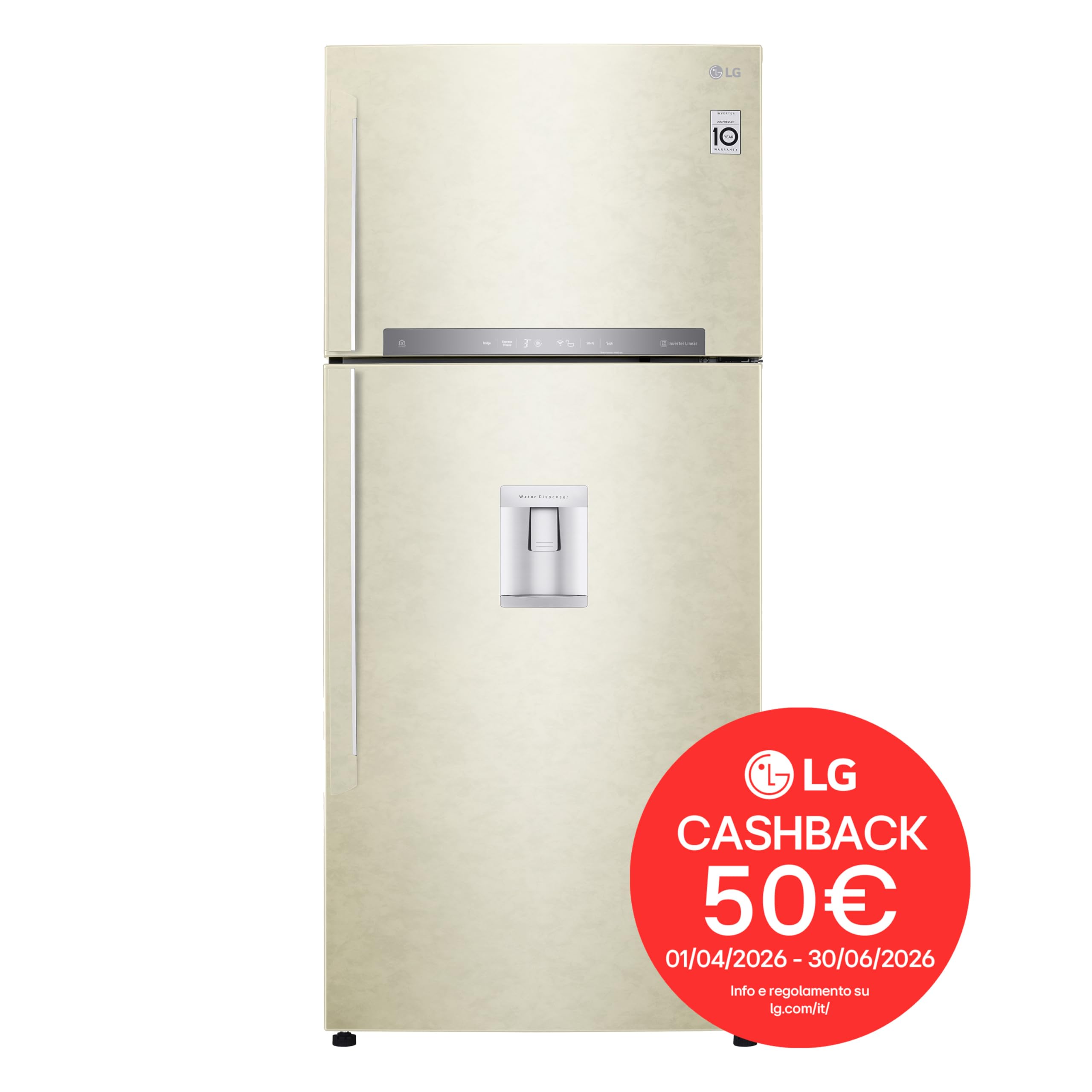 LG GTF744SEPED Frigorifero Doppia Porta, Classe E, 509l, Wi-fi, Door Cooling, Gestione Umidità, Dispenser Acqua, Cassetto 0 Gradi, Fabbricatore Del Ghiaccio, Compressore Smart Inverter Sabbia