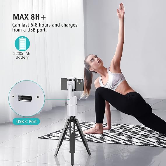 camrola Auto Face Tracking Phone Holder, No App Required, 360 Rotation Face Body Phone Tracking Tripod Smart Shooting Camera Mount for Live Vlog Streaming Video, Rechargeable Battery-White
