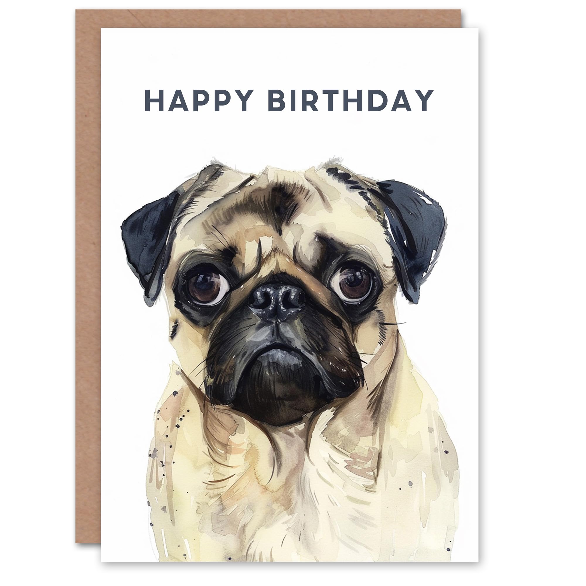 Artery8 Dog Lover Cute Pug Pet Animal Bright Watercolour Blank For Him Or Her Art Birthday Card