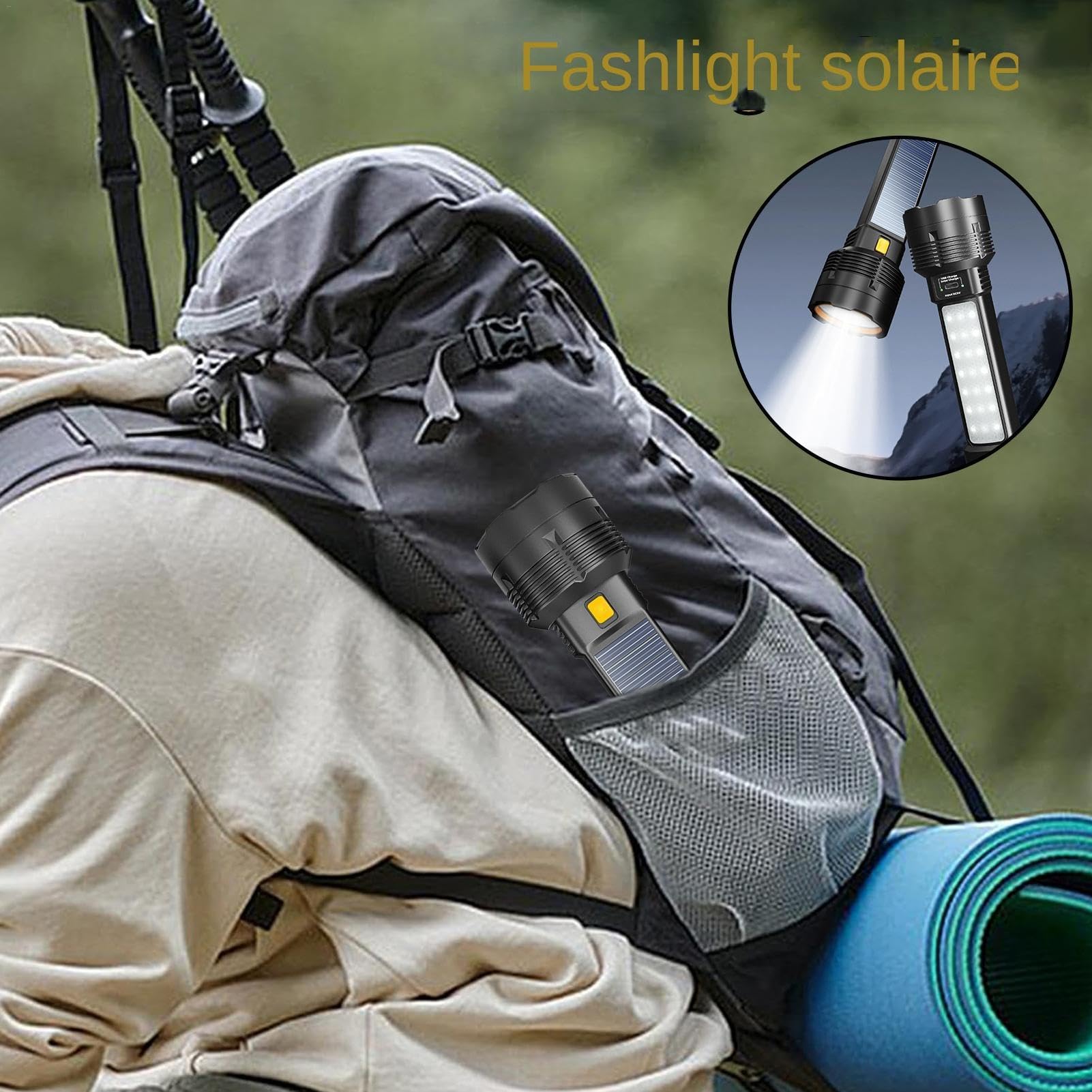Torce elettriche per il campeggio, torcia elettrica a energia solare | Torcia portatile ricaricabile a carica solare,Torcia a lunga portata per la casa, multifunzione per la casa