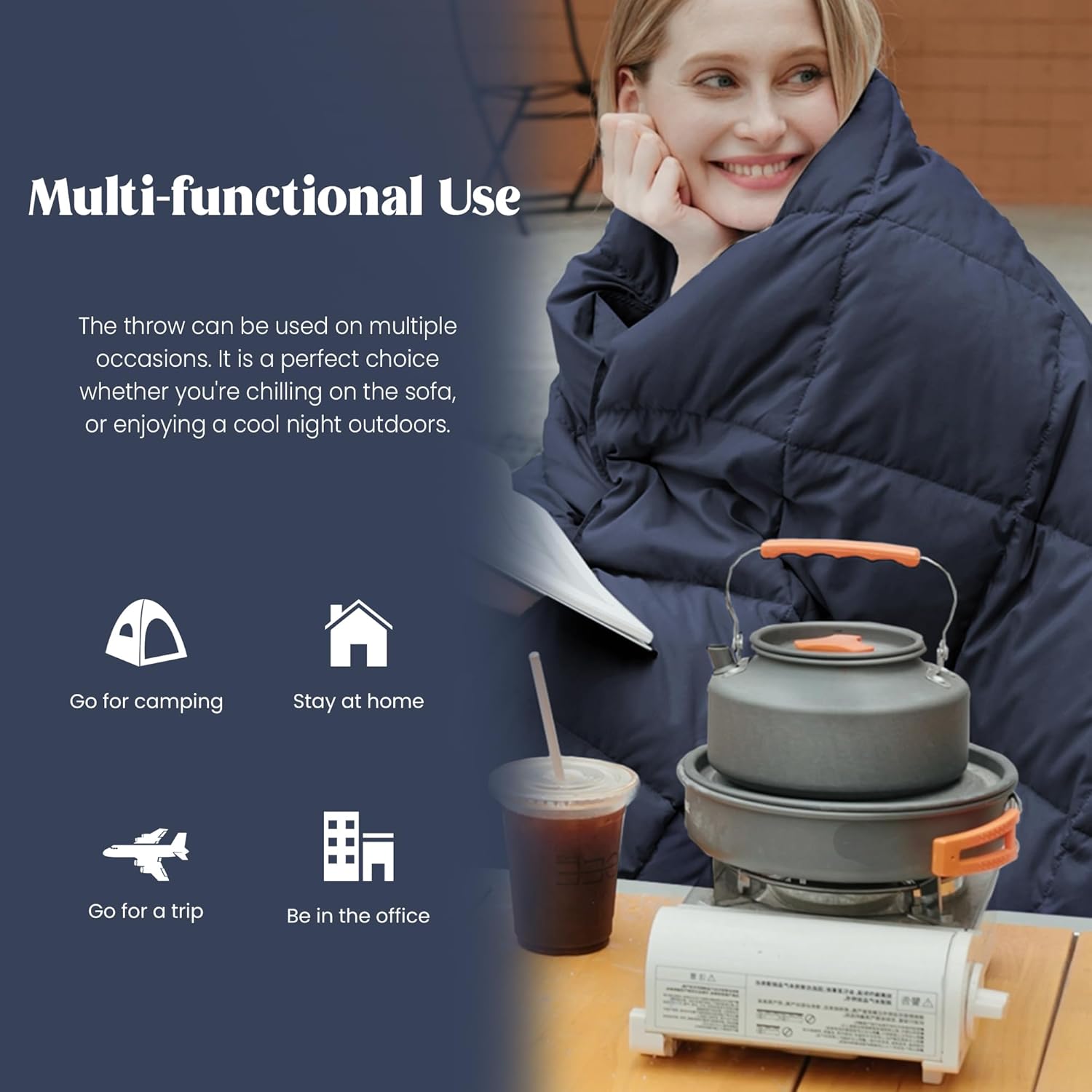 puredown® Soft Feather Down Throw Blanket Lightweight Packable Couch Throw for Indoor and Outdoor Use, Throw 50"X70", Navy - Image 4