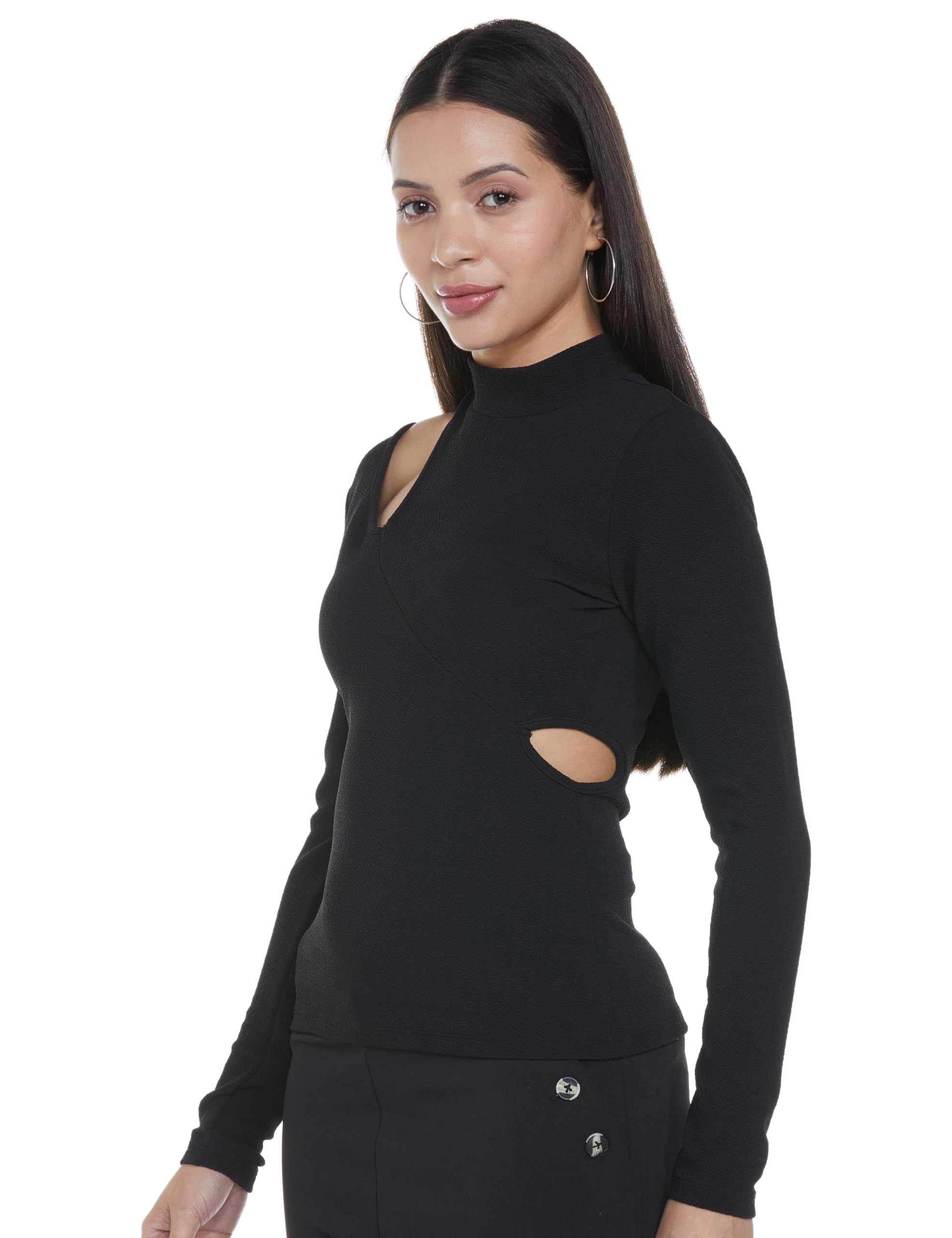 Ketch Womens Solid Casual FIT Tops (KHTP000195_Black_S) in black