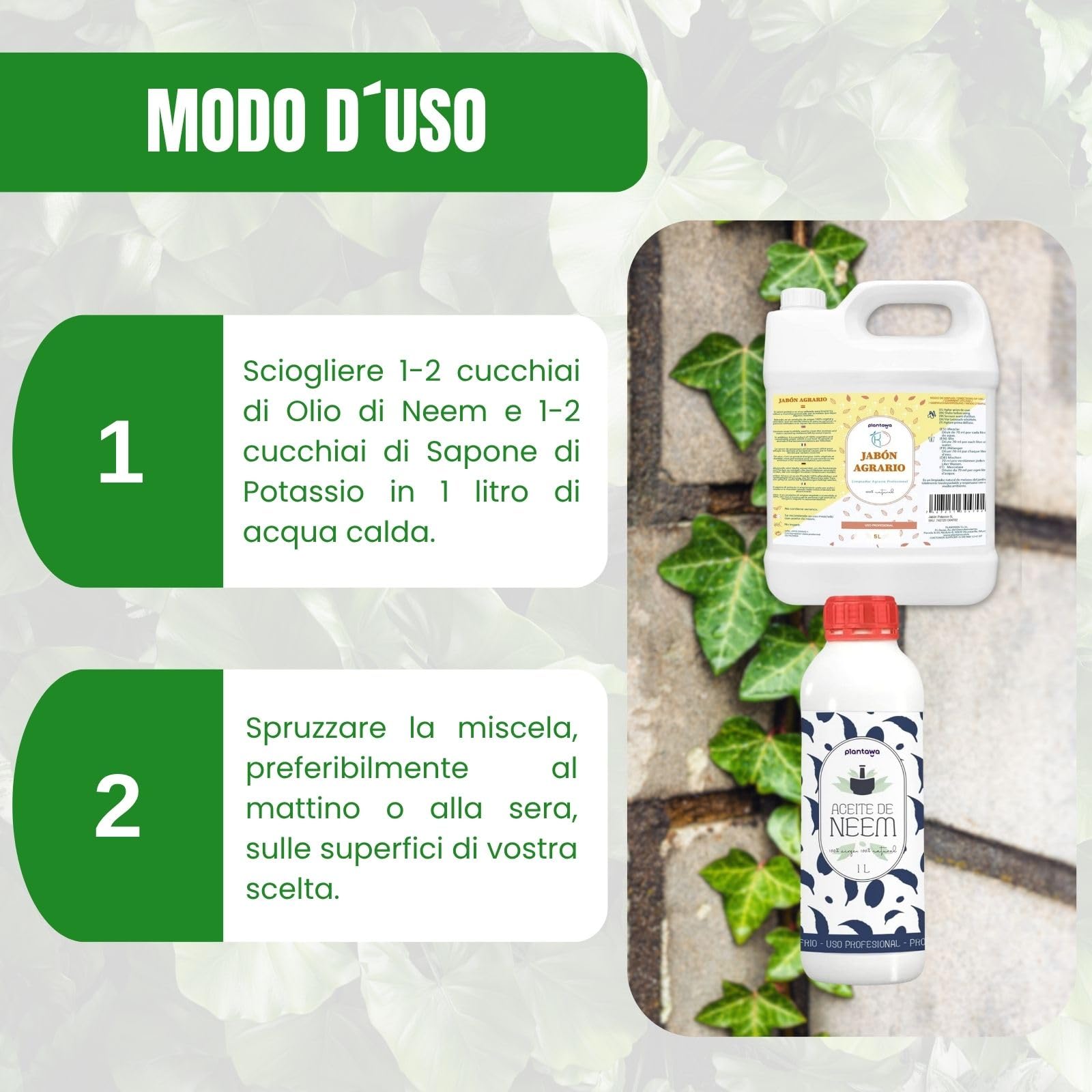 PLANTAWA Sapone Molle di Potassio 5L + Olio di Neem 1L | Formula Pura ed Altamente Concentrata | Soluzione Naturale per Cura Domestica | Versatile e multiuso per Interno ed Esterno