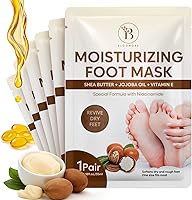 BLOOMORA Hydrating Foot Masks for Dry Cracked Feet - 6 Pairs Shea Butter Socks with Jojoba Oil & Vitamin E for Men Women