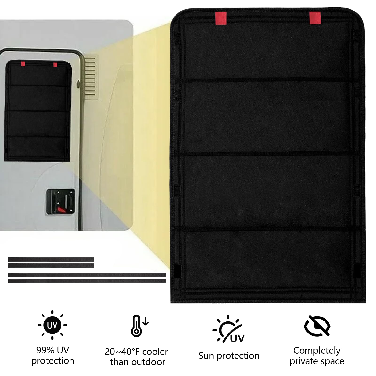 2PCS Bâche De Fenêtre Camping-Car, 64 * 41CM Brise-Vue pour Fenêtre De Camping-Car Pliables sans Perçage Protection UV Bâche De Protection Noire pour Caravane