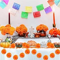 Vista 7 de Labeol 50 piezas de flores de caléndula artificiales, cabezas de flores de caléndula a granel, decoración mexicana, guirnalda de caléndula naranja