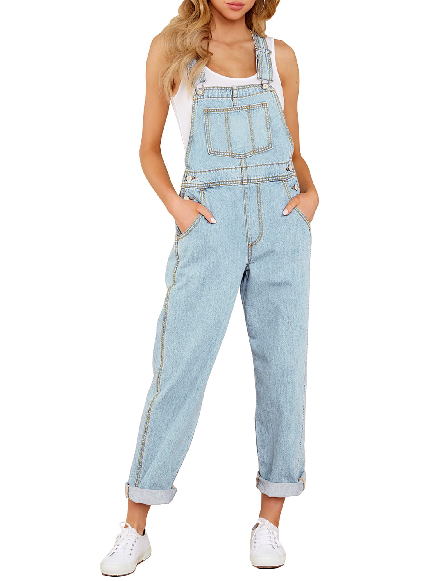 Vetinee Peto para mujer, vaquero, holgado, oversize oversize con bolsillos