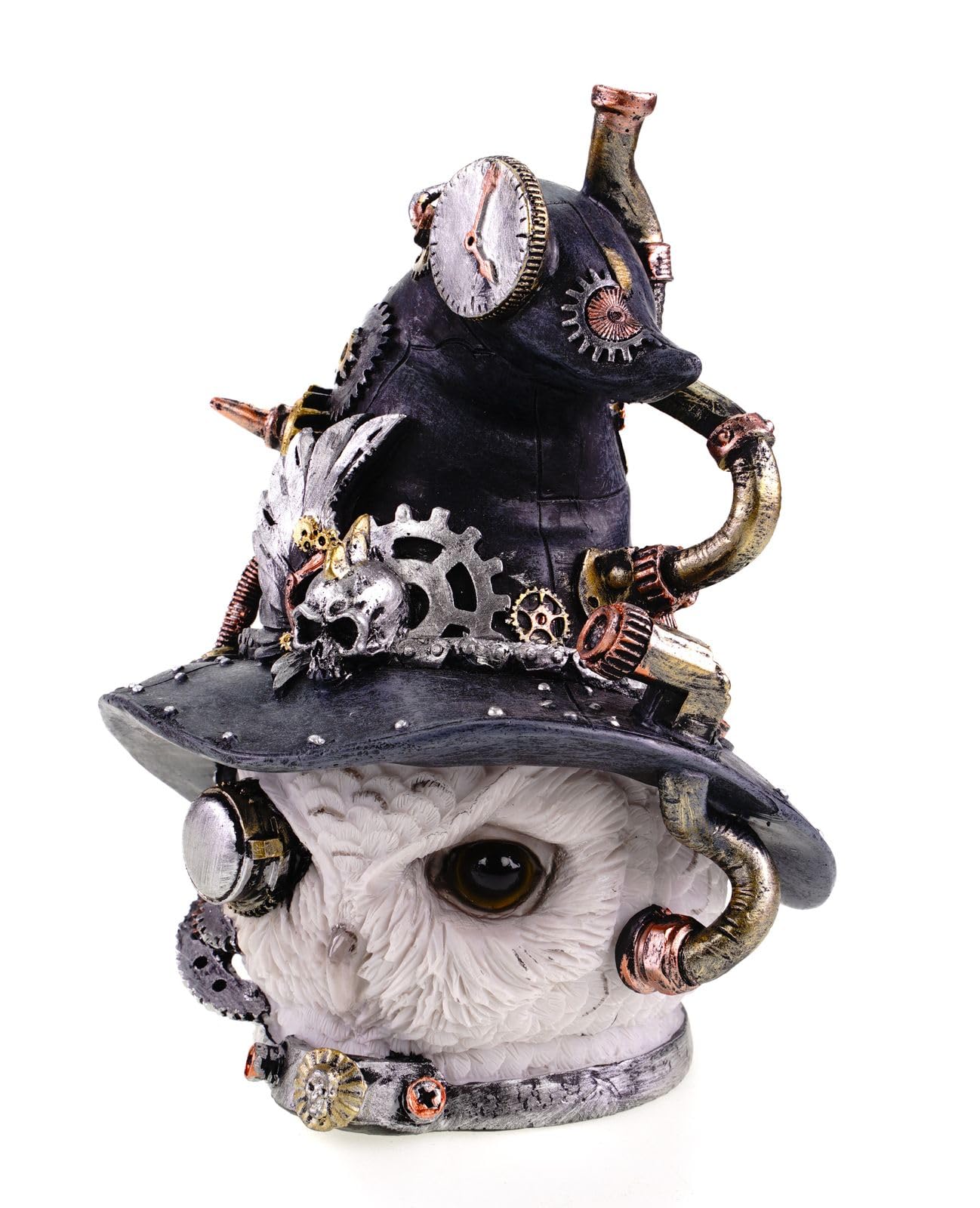 Kremers Schatzkiste Duża głowa sowy figurka steampunk, ręcznie malowana 20 x 17 cm, statuetka z żywicy poliestrowej z mechanicznymi detalami, dekoracja wnętrz, rzeźba do dekoracji domu i pomysł na