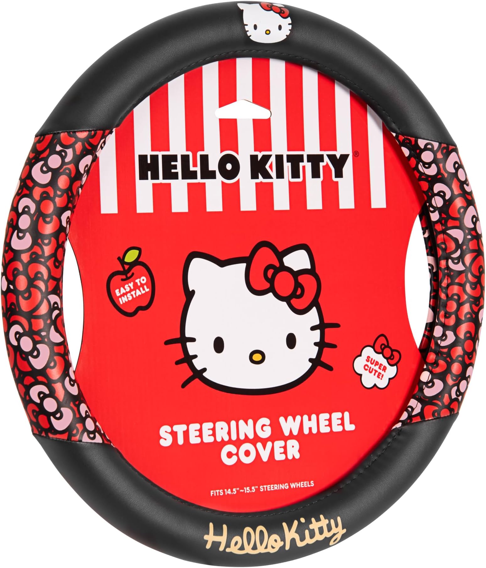 Hello Kitty Steering Wheel Cover, Official Sanrio Car Steering Wheel Cover with Universal Size 14.5-15.5, Cute Black for Women, Hello Kitty Car Accessories (Hello Kitty Bows)