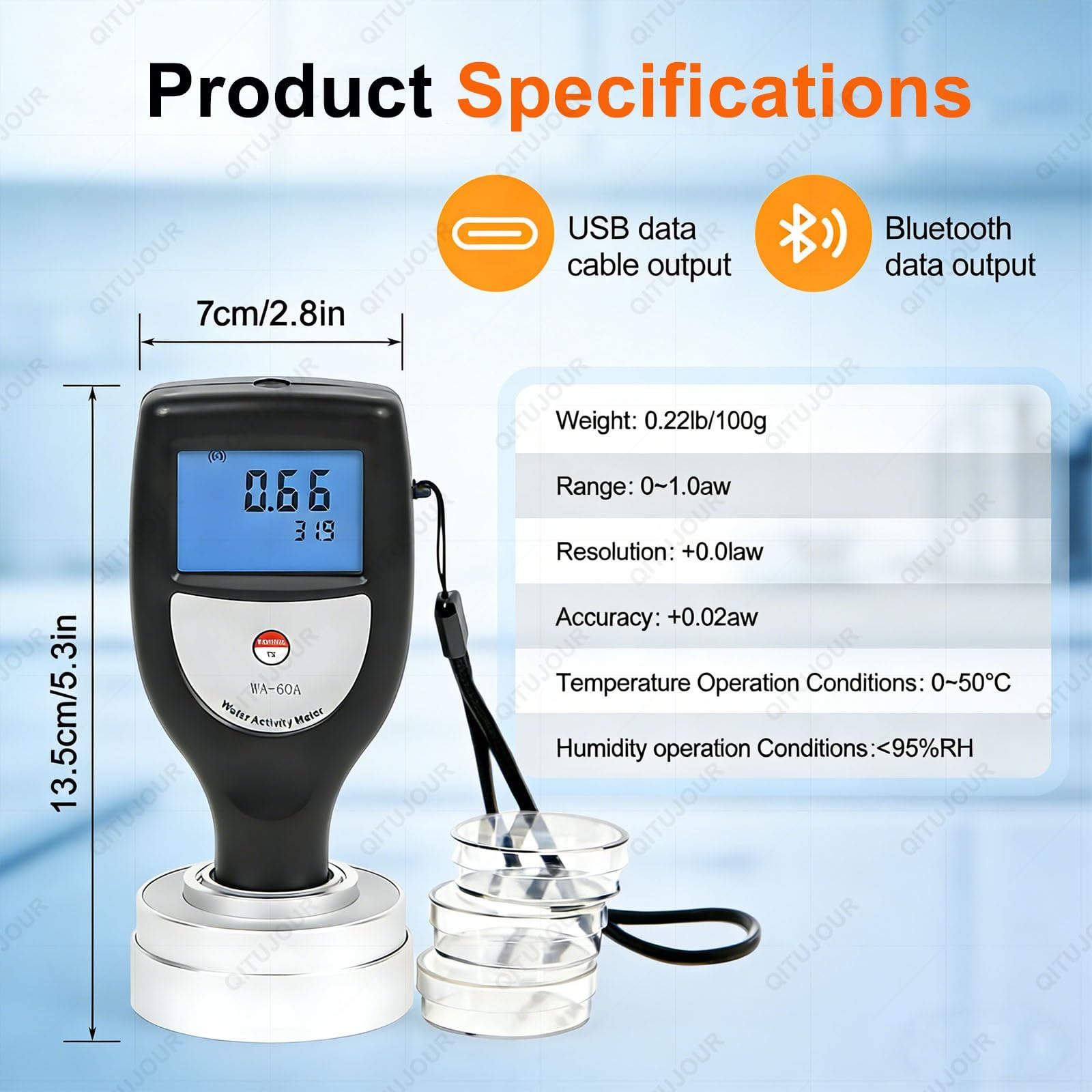 Misuratore di attività dell'acqua per test alimentari, tester portatile di sicurezza per frutta e verdura, display a LED, gamma 0-1,0 aw, risoluzione 0,01 aw, strumento di misurazione accurato