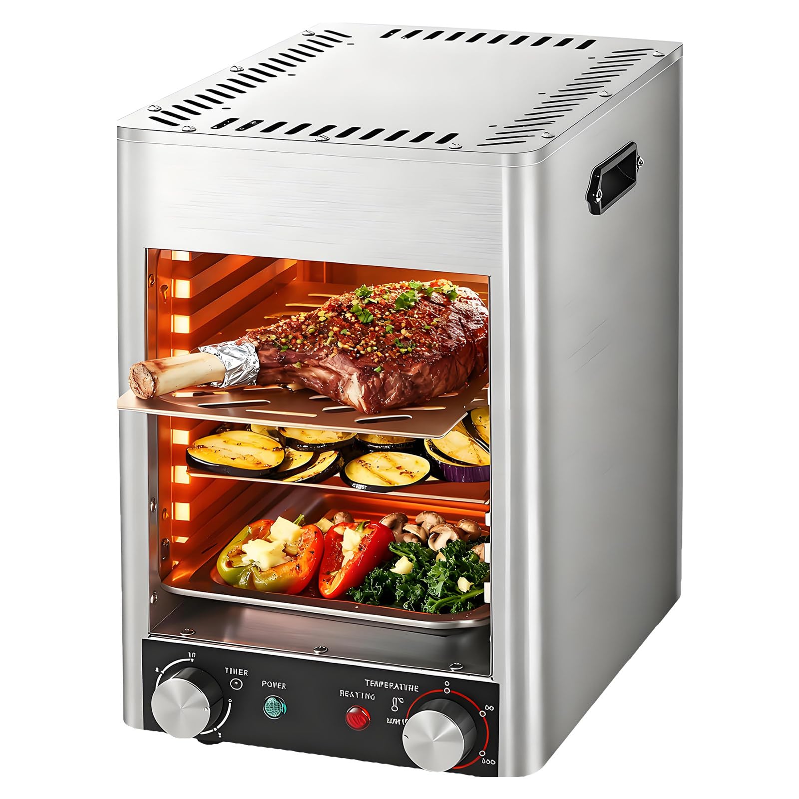 FHRKA 1700W Electric Steak Grill, Automatic Steak Broiler, 10-Tier Rack & Time&Temp Control,easily and affordably