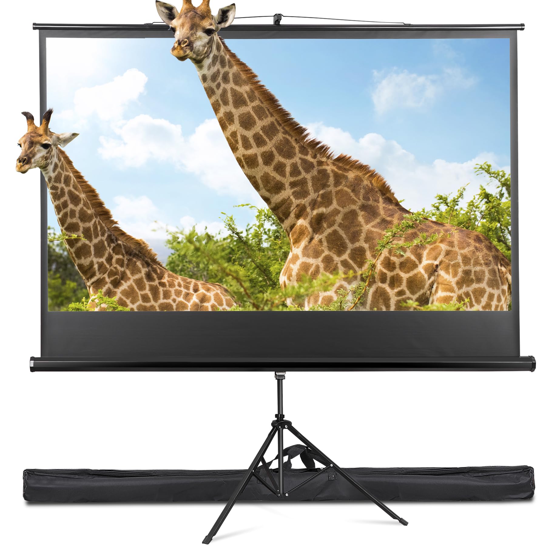 SUPER DEAL 84'' Projector Screen with Stand,Portable Indoor Outdoor Projector Screen 16: 9 4K HD Wrinkle-Free Foldable Movie Screen for Backyard