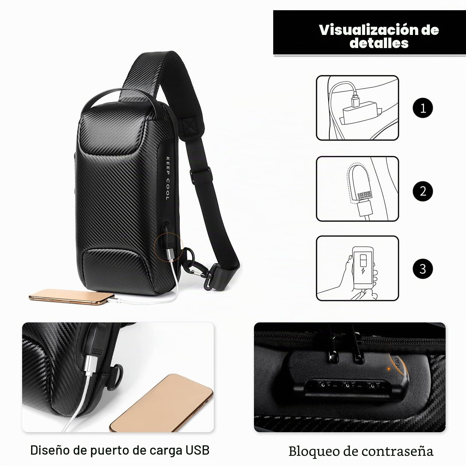 FANDARE Antirrobo Bolsos Cruzados Bolsa de Pecho Bandoleras Cruzada con USB Negocio Sling Bag Impermeable Estilo de Autos Deportivos para Hombre Colegio Viaje Multibolsillos Mochila Verde Gris