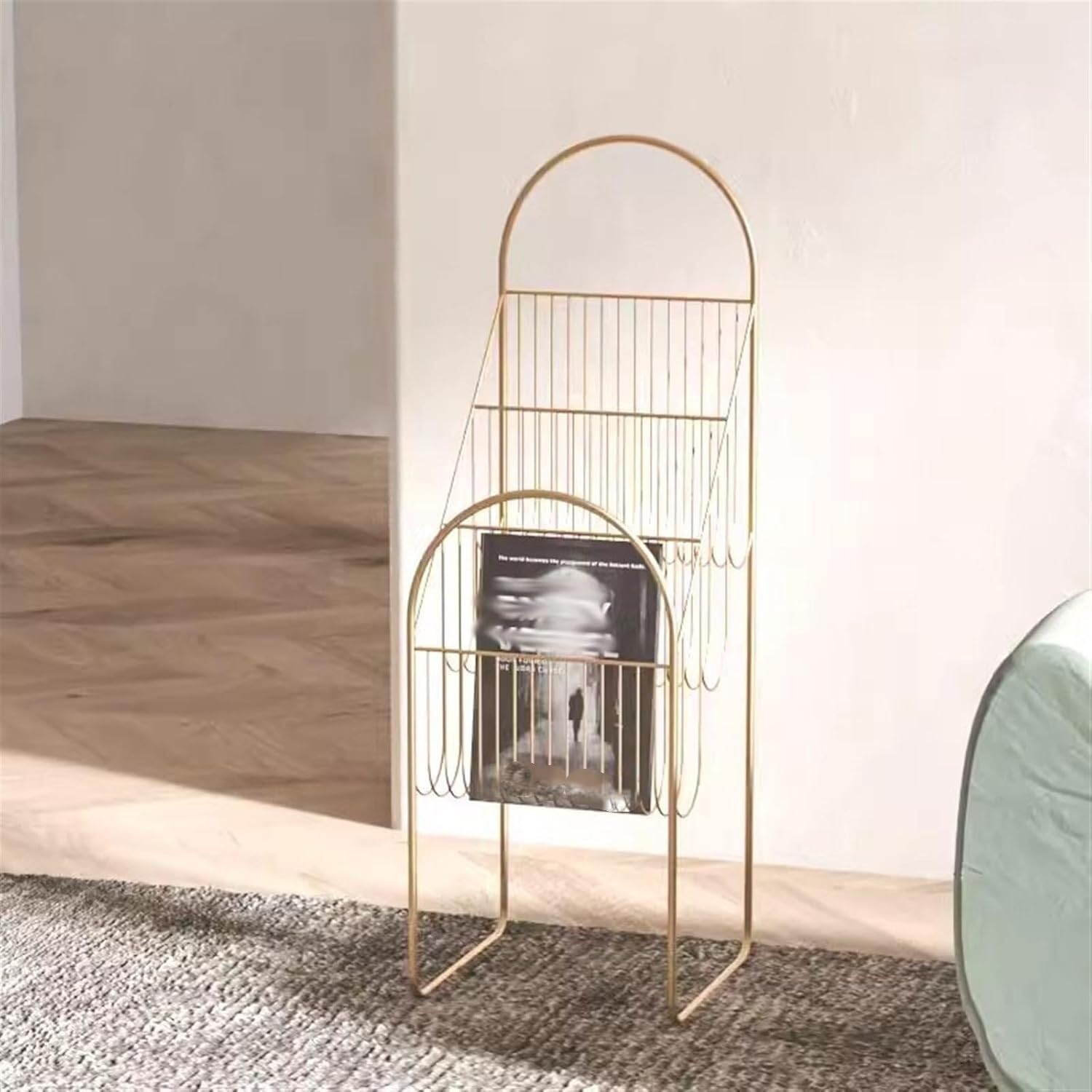 Zeitschriften- und Broschürenständer Zeitschriftenständer, einfaches Bücherregal, Bodenständer, Lagerregal, Gold, geeignet for Büro, Empfangsraum, Hotel
