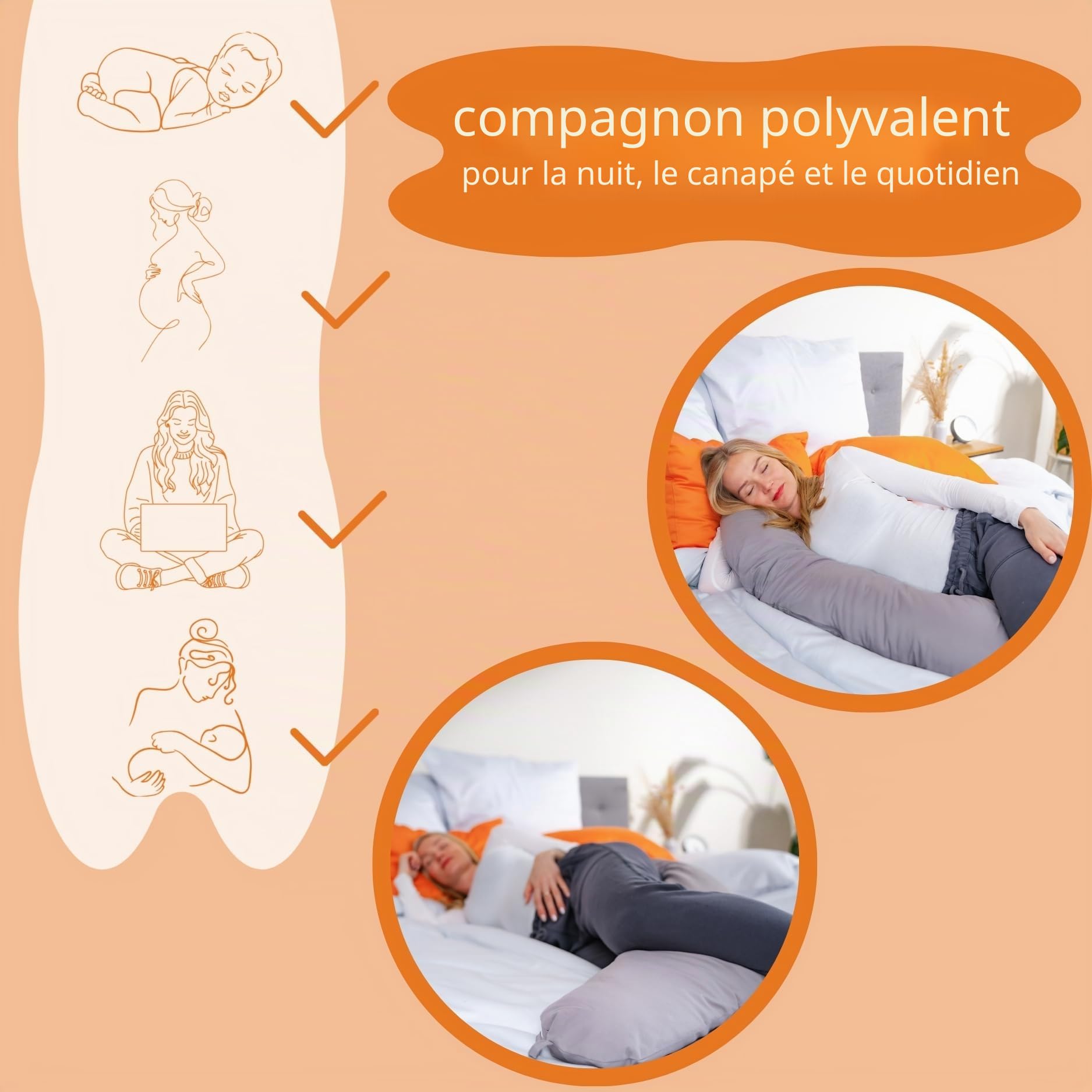 sleepling Coussin d'allaitement 40 x 190 cm - Long coussin de grossesse - Coussin de positionnement - 100 % microfibre - Lavable à 60 °C - Ökotex - Gris