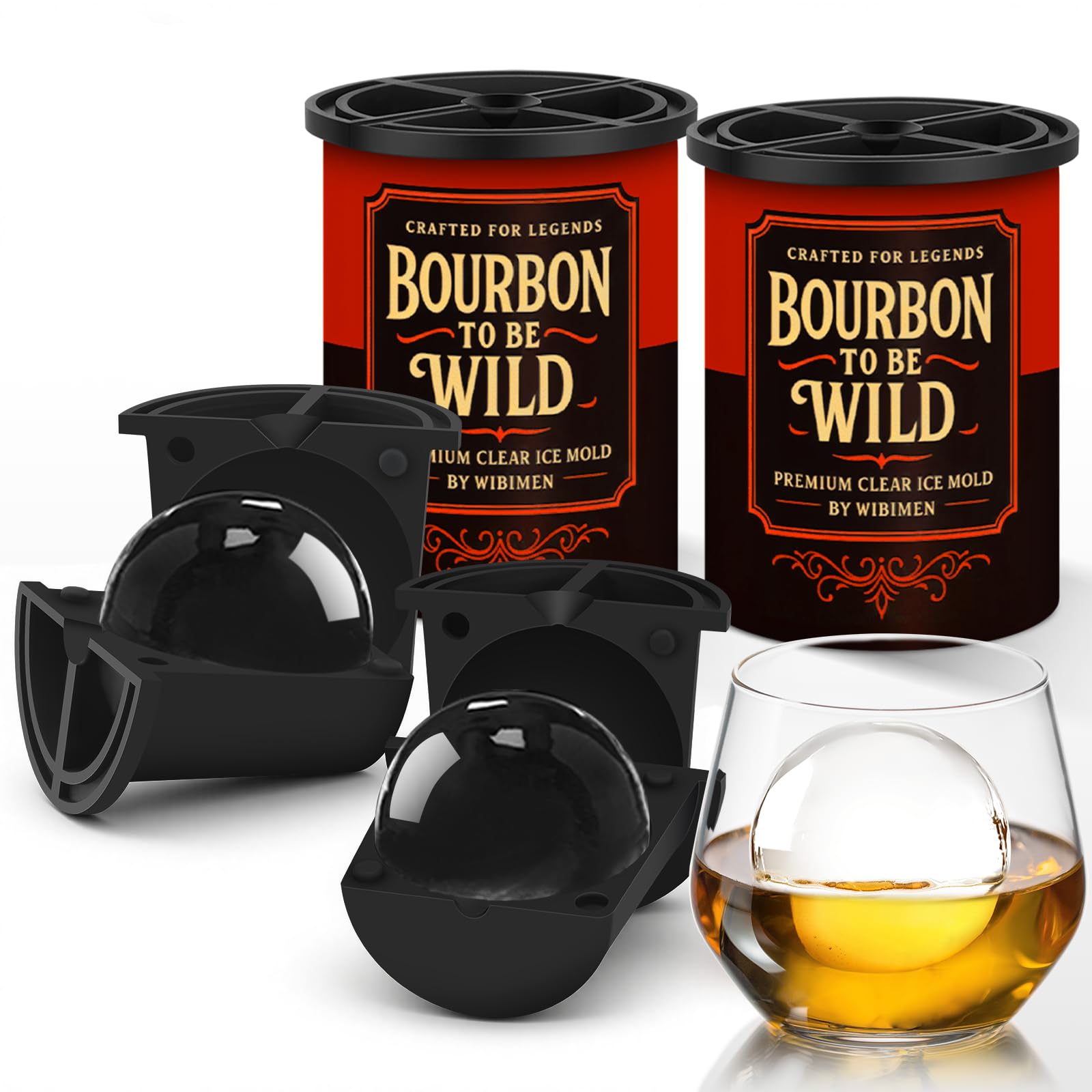 Clear Ice Cube Maker - 2.5" Ball - Stainless Steel Clear Ice Maker - Compact Design - for Whiskey, Cocktails, Bourbon - 2 Pack with Ice Tong & Ice Box