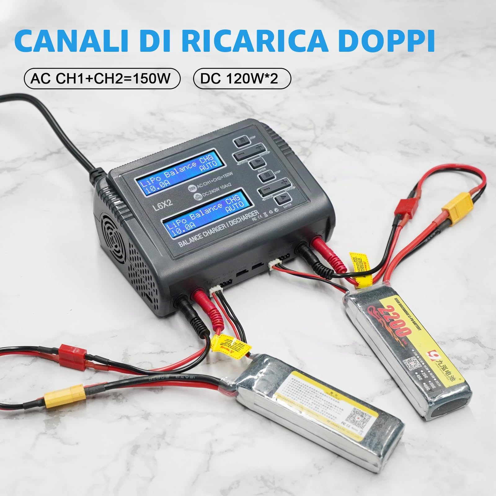 Haisito L6X2 Duo RC Balance Charger/Scaricatore per Lilon LiPo Life LiHV NiCd NiMH PB Smart Batteria Dual Multicciatore AC 150W/DC 240W 10A x 2