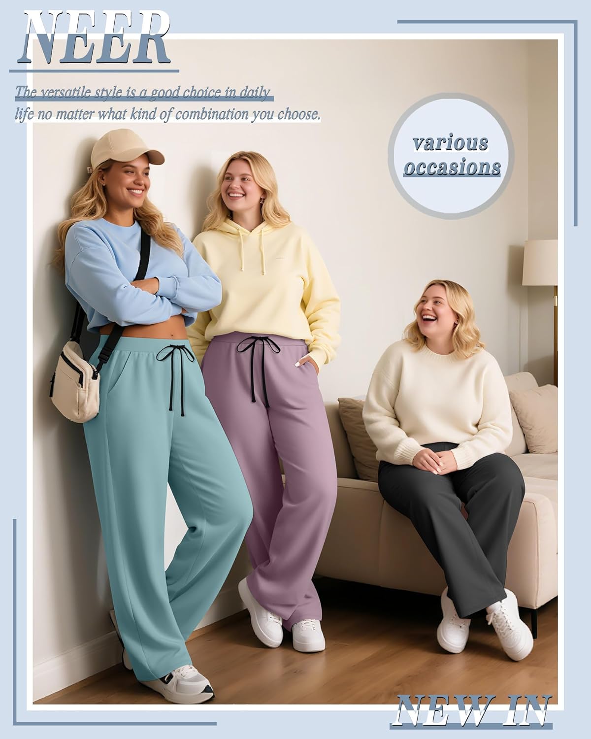 Neer 3 Pack Women's Plus Size Yoga Sweatpants Drawstring Lounge Pants with Pockets Baggy Loose Workout Open Bottom Joggers - Image 5