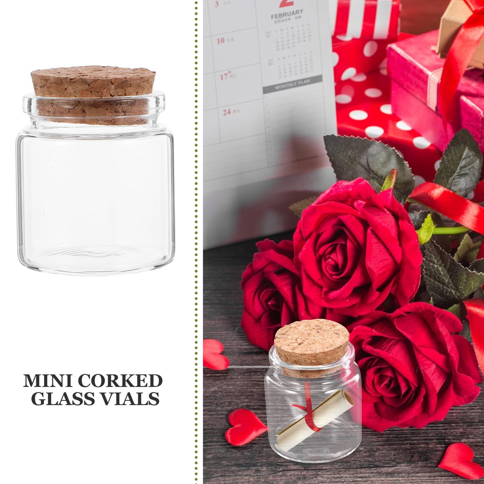 15 Mini Bottiglie di Vetro Decorative da 50 Ml con Tappo in Sughero Piccoli Barattoli per Bomboniere e Messaggi per Fai da Te Decorazioni Matrimonio e Regali Creativi