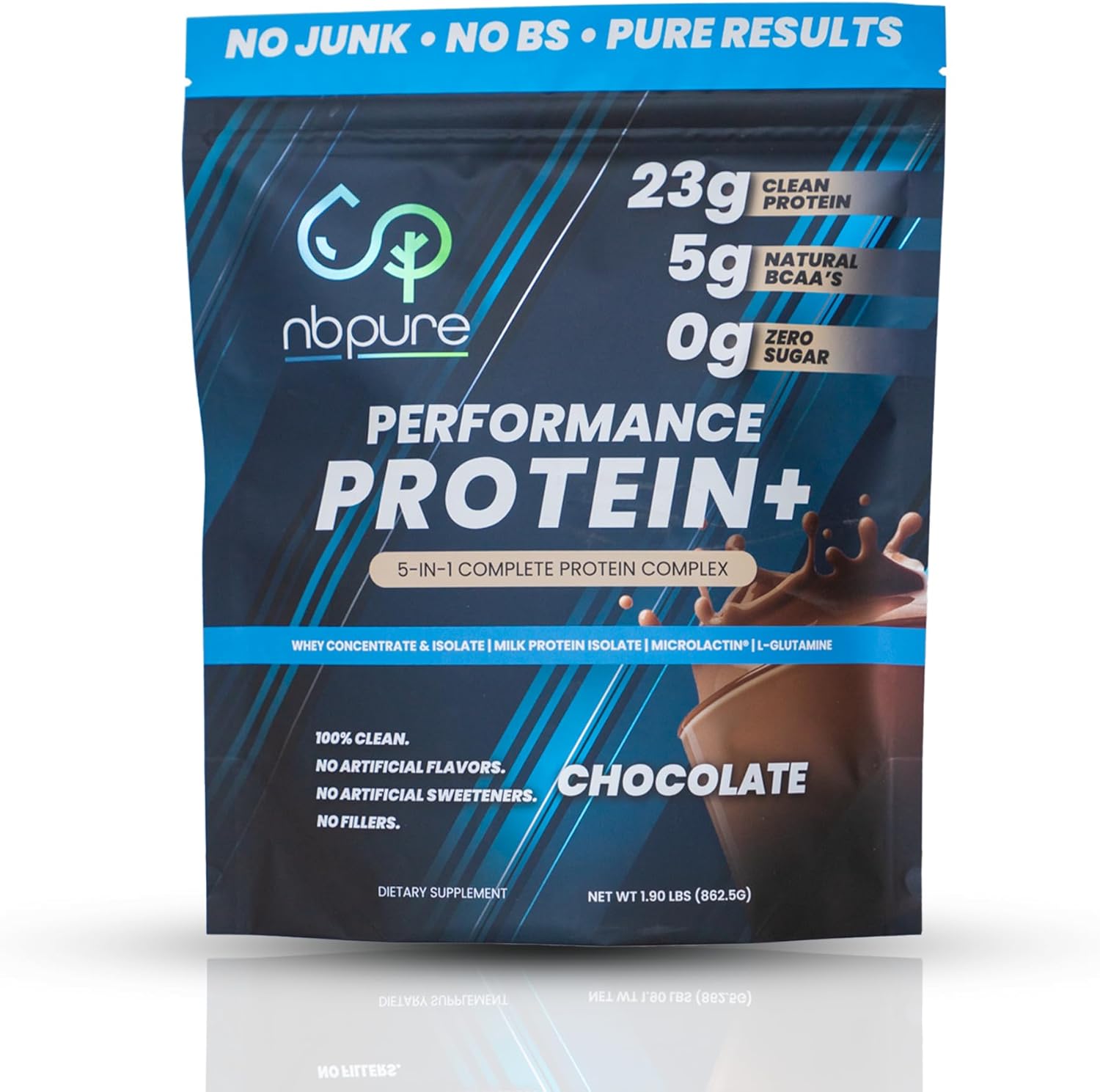 nbpure Performance Protein+: Natural Protein Blend- 23g Whey Isolate & Concentrate + Milk Protein Isolate– Clean, Healthy Protein Powder – Nothing Artificial, Chocolate
