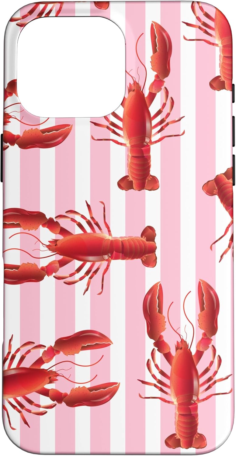 Lobster Preppy Coastal Pink Stripes Summer Theme Case for iPhone 16 Pro Max