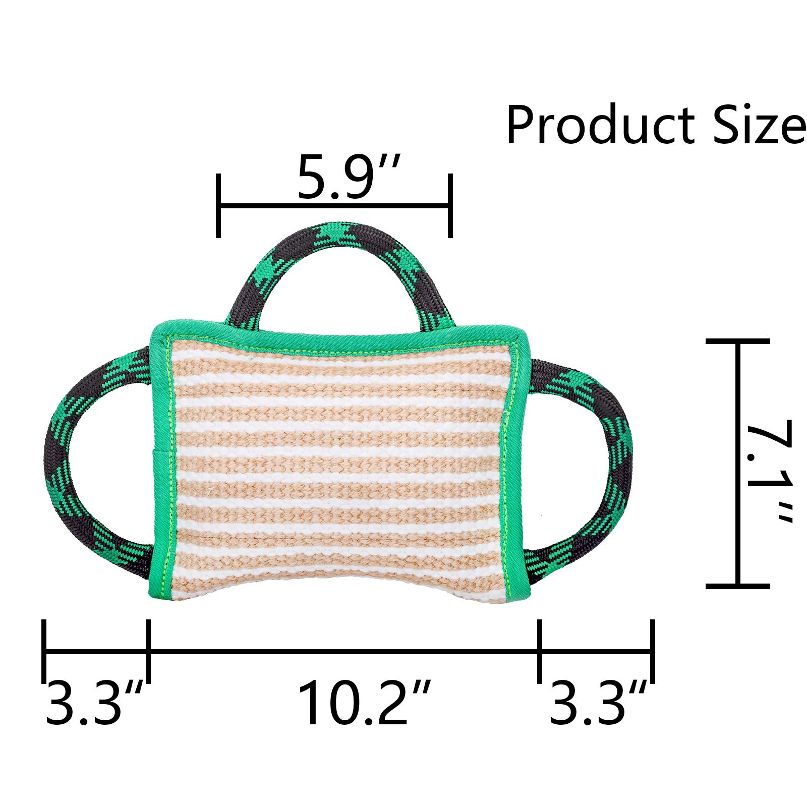 Almohada de entrenamiento para perros con 3 asas de yute cómodas y fuertes para perros jóvenes y cachorros, juguete interactivo para perros medianos a grandes (10.2 pulgadas x 7.1 pulgadas)