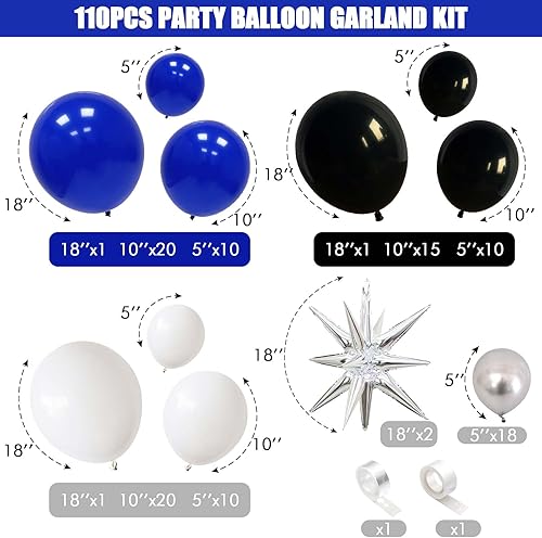 Miniatura 2 de Kit de arco de globos azules, negros y blancos, kit de guirnalda de globos azul marino oscuro, azul real, blanco y negro, con globos de látex