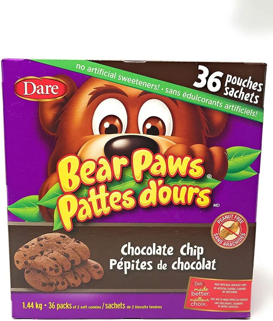 Dare Bear Paws Chocolate Chip Cookies, 36packs, 1.44kg/3.2lbs