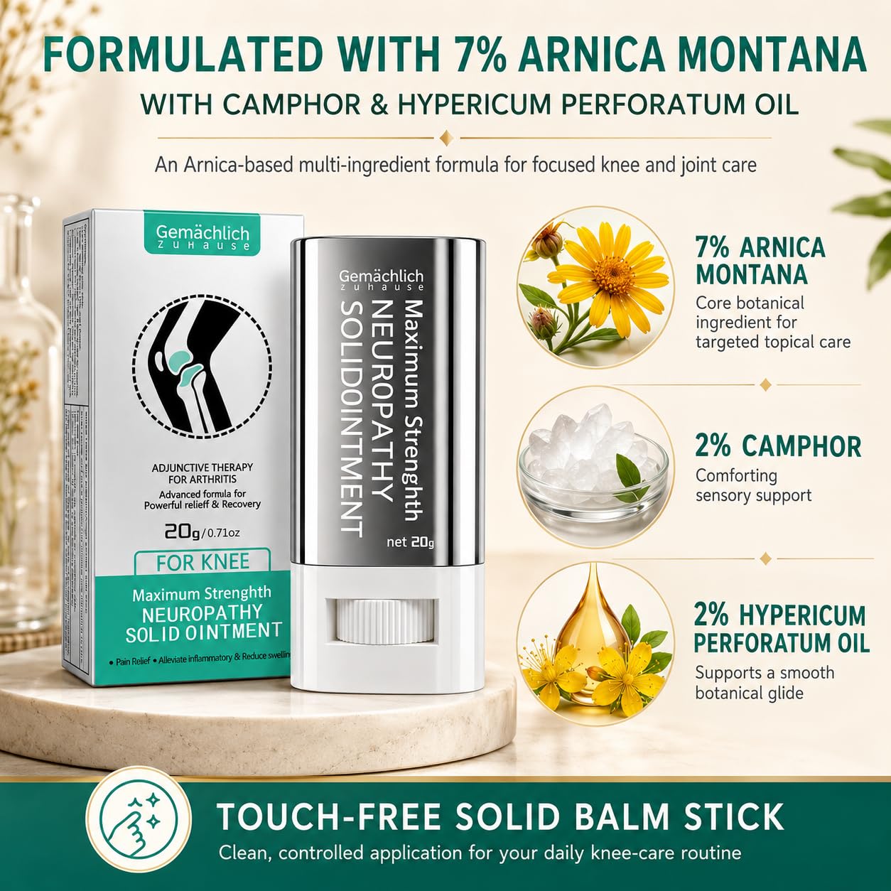 2026 Upgraded Knee Pain Relief 7% Arnica Montana Ointment Stick, NDC Listed Fast-Acting OTC Topical Pain Relief, GMP-Made Touch-Free Care for Running, Stairs & Post-Workout Stiffness, 0.71 oz — Amazon image 5