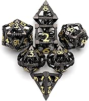 Vista 8 de D&D Dice, Dungeons and Dragons Dice HNCCESG Juego de dados de metal poliédricos huecos para juegos de mesa RPG MTG (Dragon Silver Blood Spot)