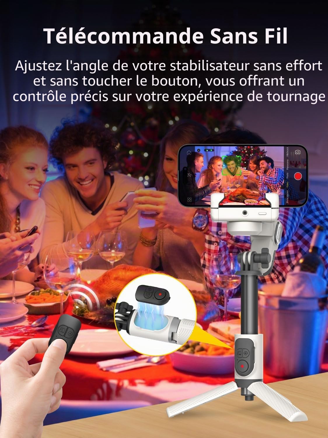 AOCHUAN Stabilisateur à Cardan pour Smartphone, Perche Selfie avec Trépied et Suivi Automatique du Visage pour TikTok YouTube Vlog, Gimbal 4 en 1 Rotation 360° Compatible iPhone/Android - M1 Pro Blanc