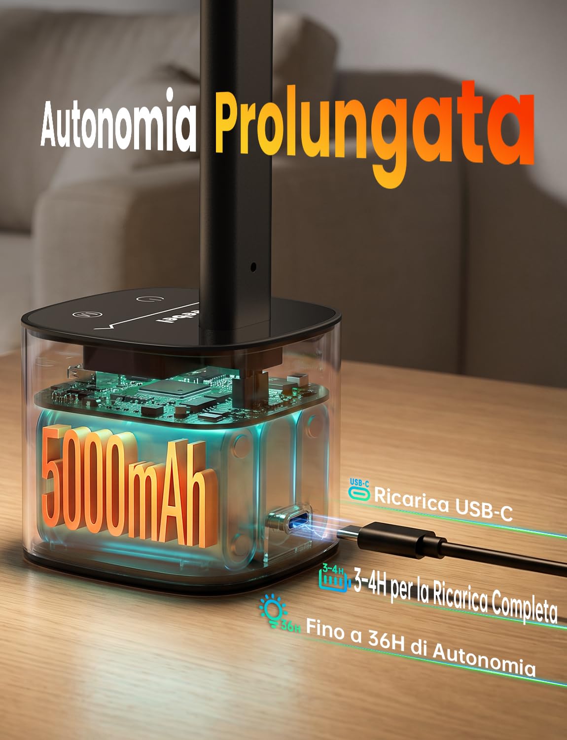 Lampada da Scrivania LED Senza Fili 5000mAh Regolabile 500LM