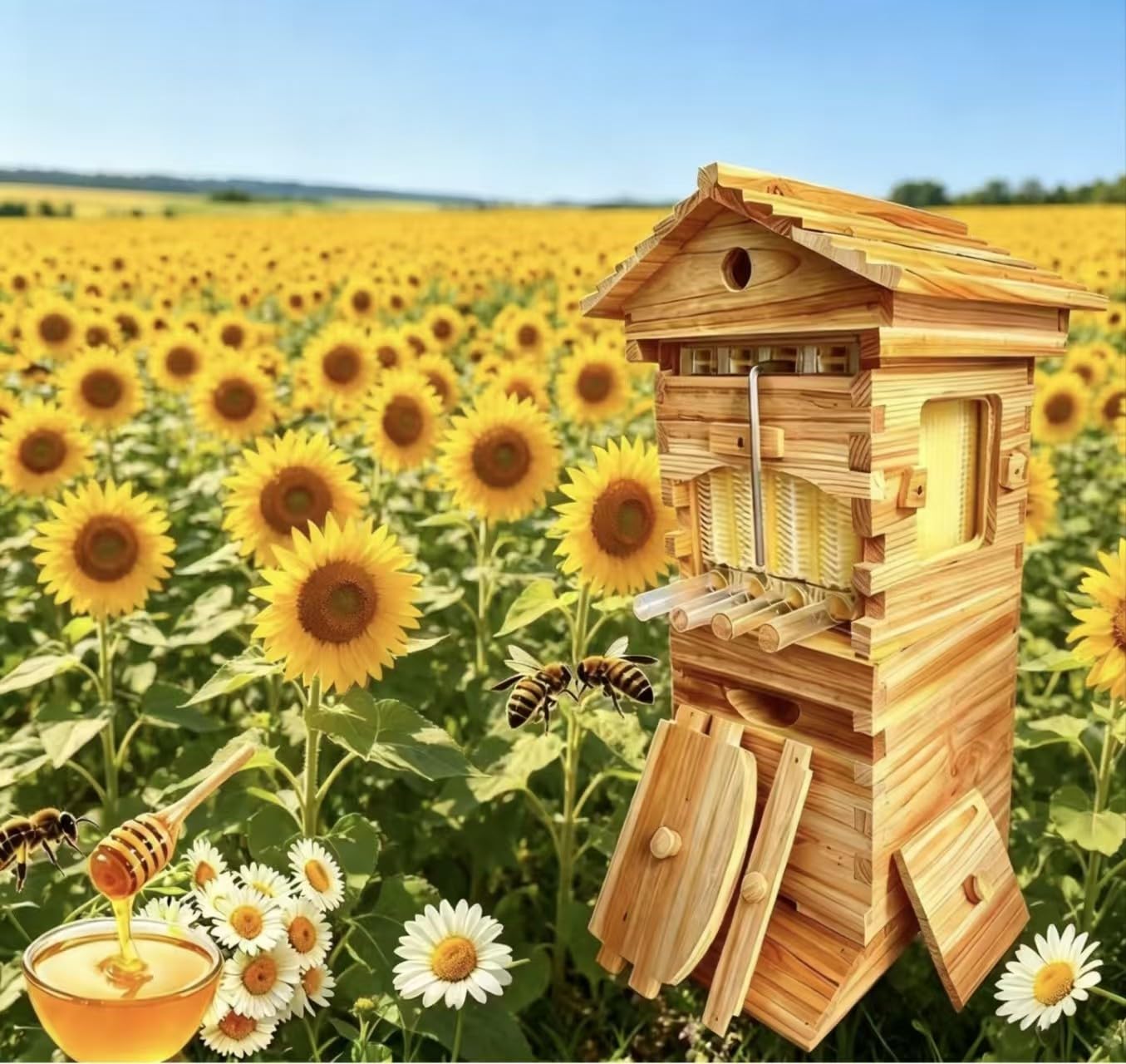 Komplettes Bienenstock-Starterset – Automatisches Selbstfließendes Bienenbeuten-Set, Miniatur-Flow-Hive Aus Holz Mit Beobachtungsfenster – Ideal Für Gärtner, Hobbyimker Und Imkeranfänger