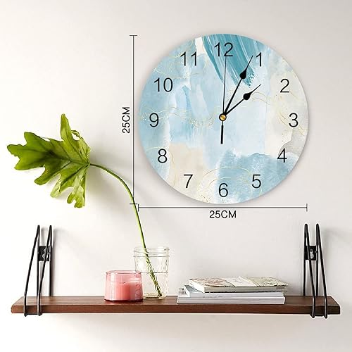 Miniatura 5 de Reloj de pared de mármol verde azulado, funciona con pilas, de PVC, silencioso, sin tictac, 10 pulgadas, turquesa, abstracto, moderno, redondo, para