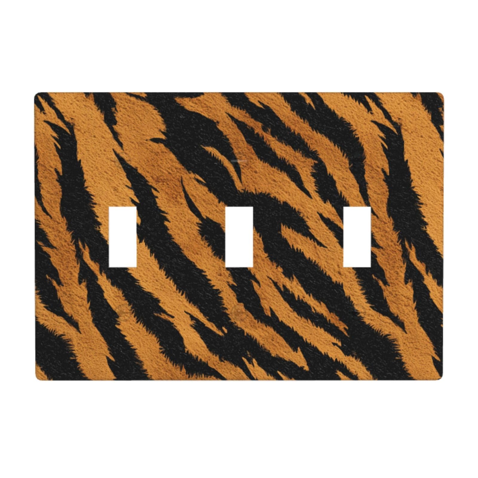 Tiger Pattern Light Switch Covers 3 Gang Triple Toggle Wall Plate Switchplate Electrical Faceplate for Bathroom Kitchen Bedroom Decor