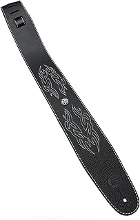 Custom Style Tracolla Chitarra Basso in Pelle Nera con Tribale T801C02TB04