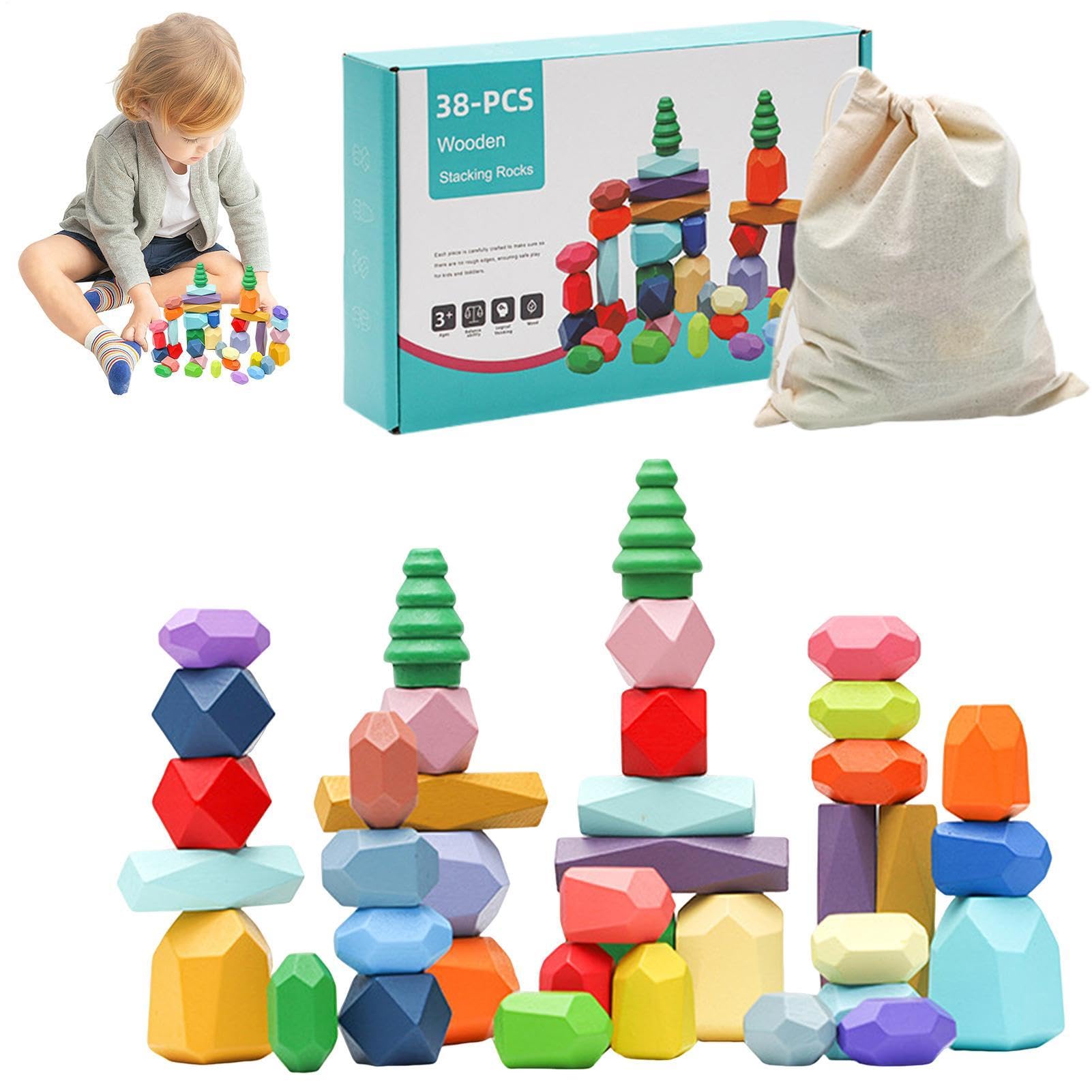 Generico Piedras Apilables Para Equilibrio De Madera - Juego De Piedras De Construcción De Madera, Kit De Juguetes De Aprendizaje 'Equilibrio, Juego De Apilamiento Creativo Para Niños, Set