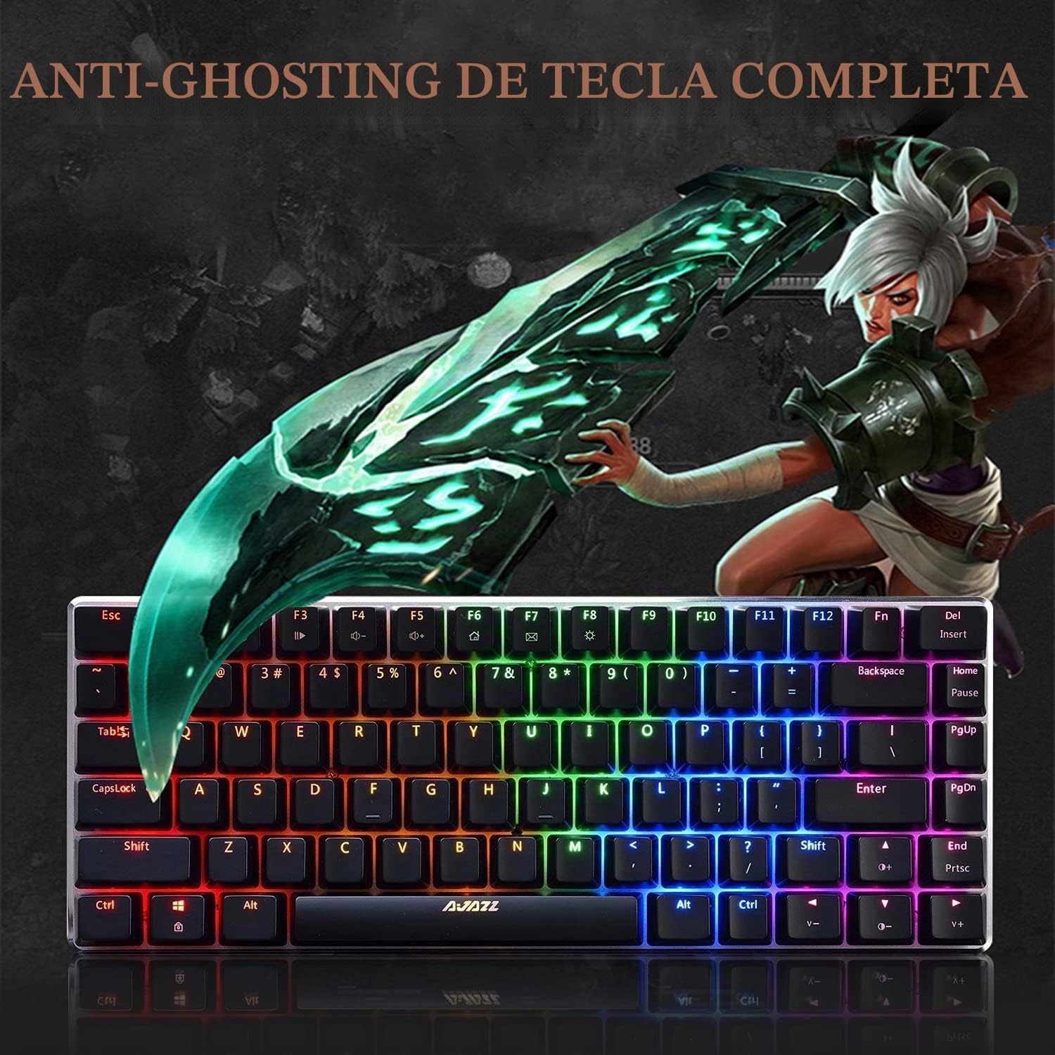 AK33 80% Teclado Mecánico para Juegos Mechanical Game Interruptor Azul 19 RGB Chroma LED Retroiluminación USB-C Cable 82 Teclas Anti-Ghosting QWERTY Panel de Metal para PC Mac y Portátil-Negro