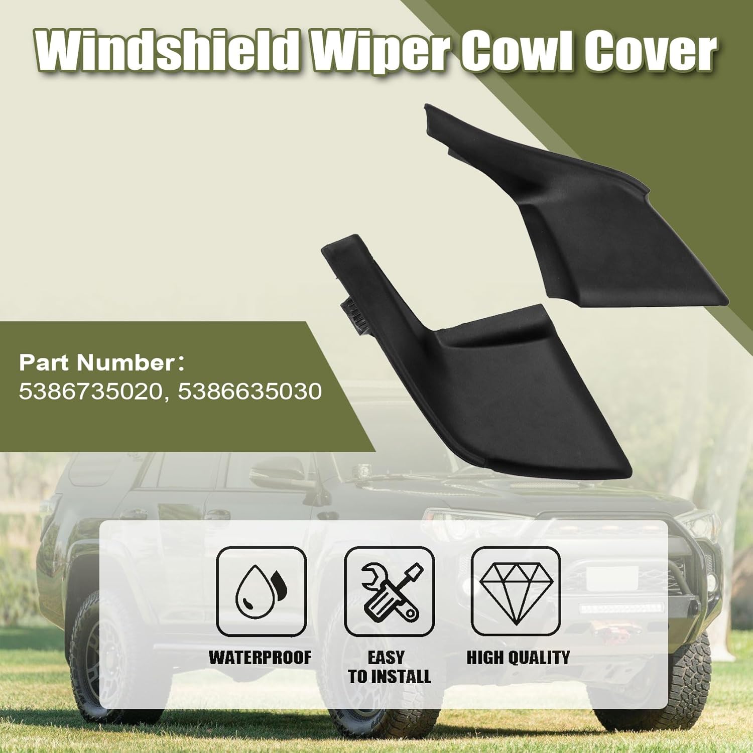 Priprilod Windshield Wiper Cowl Cover Left&Right Fit for Toyota 4Runner 2010-2023 Front Windshield Wiper Side Cowl Extension Trim Fender Cover 53867-35020 53866-35030