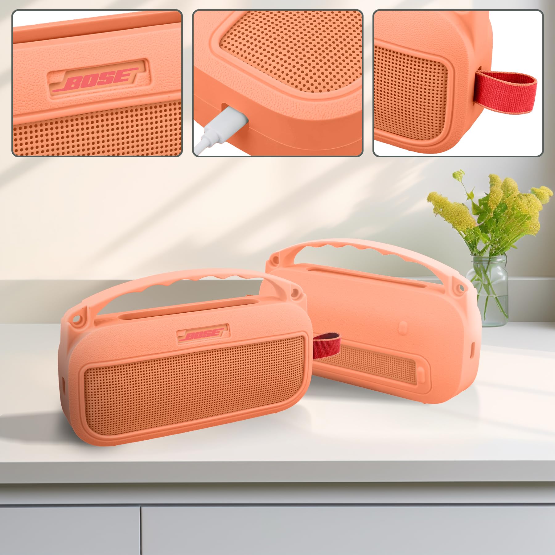 co2CREA Custodia Protettiva in Silicone Compatibile per altoparlante portatile Bluetooth Bose SoundLink Flex 2nd Gen (silicone + gancio moschettone + tracolla (altoparlante non incluso)