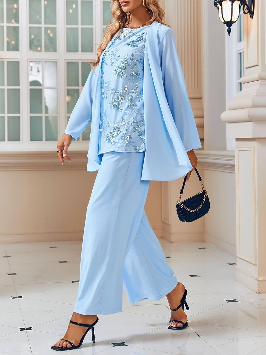 Women's 3 Pieces Lace Pants Suits Mother of Bride Dressy Elegant Sets Wedding Formal Outfits - Image 5