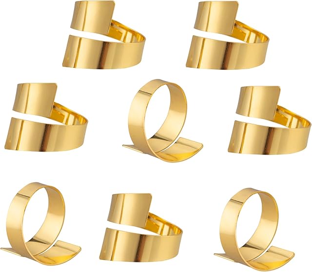 Feyarl 8 Pcs Napkin Rings Metal Napkin Holders Gold Napkin Ring Set for Christmas Wedding Party Banquet Dinner Table Decor (Gold)