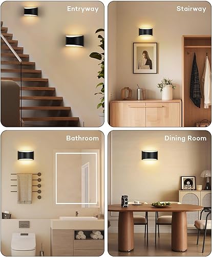Miniatura 6 de Lightess Moderno juego de 2 apliques de pared regulables para interiores para dormitorio, pasillo, sala de estar, 3000 K, blanco cálido
